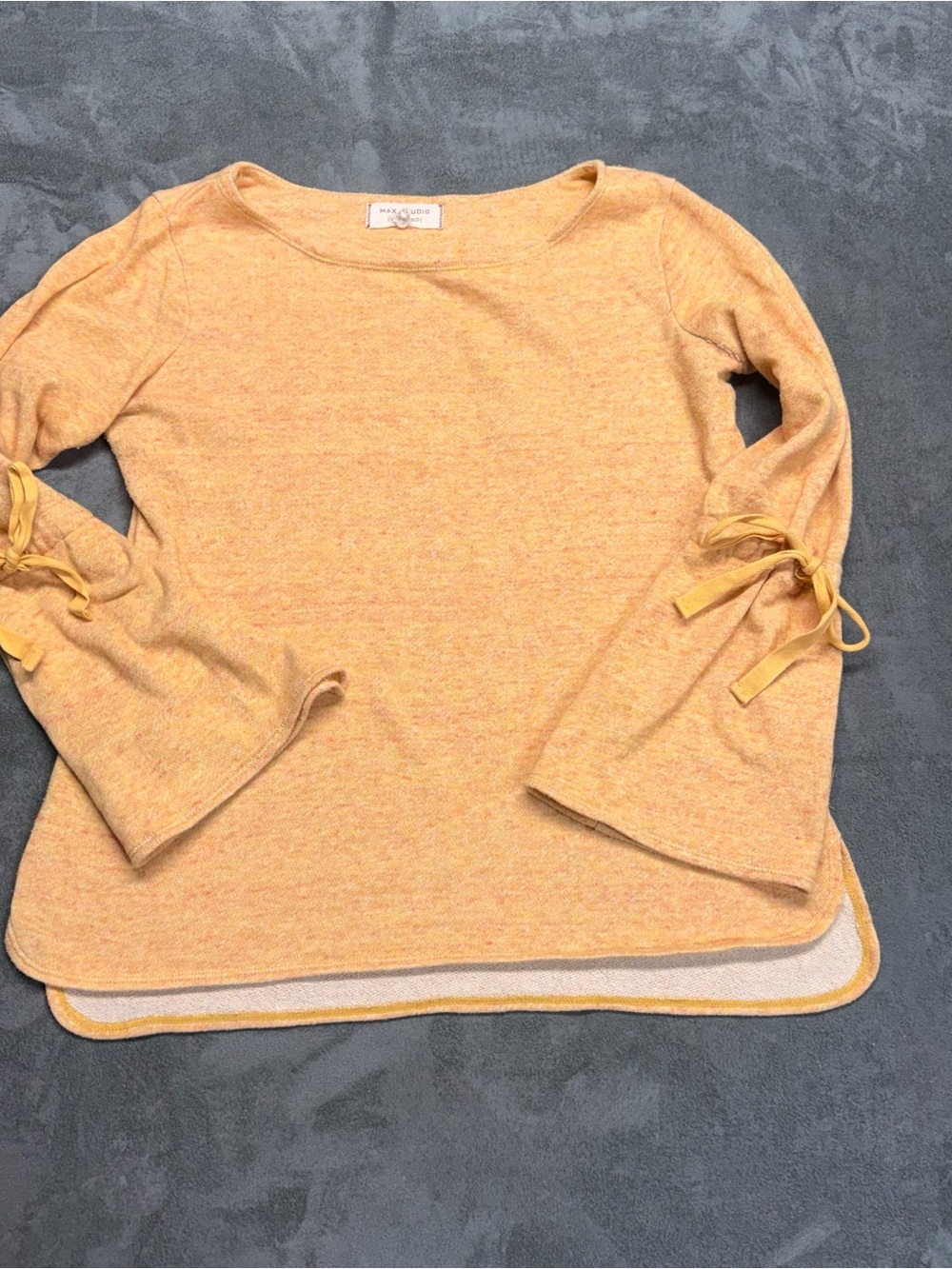 Max Studio Yellow Tie-Sleeve Knit Sweatshirt
